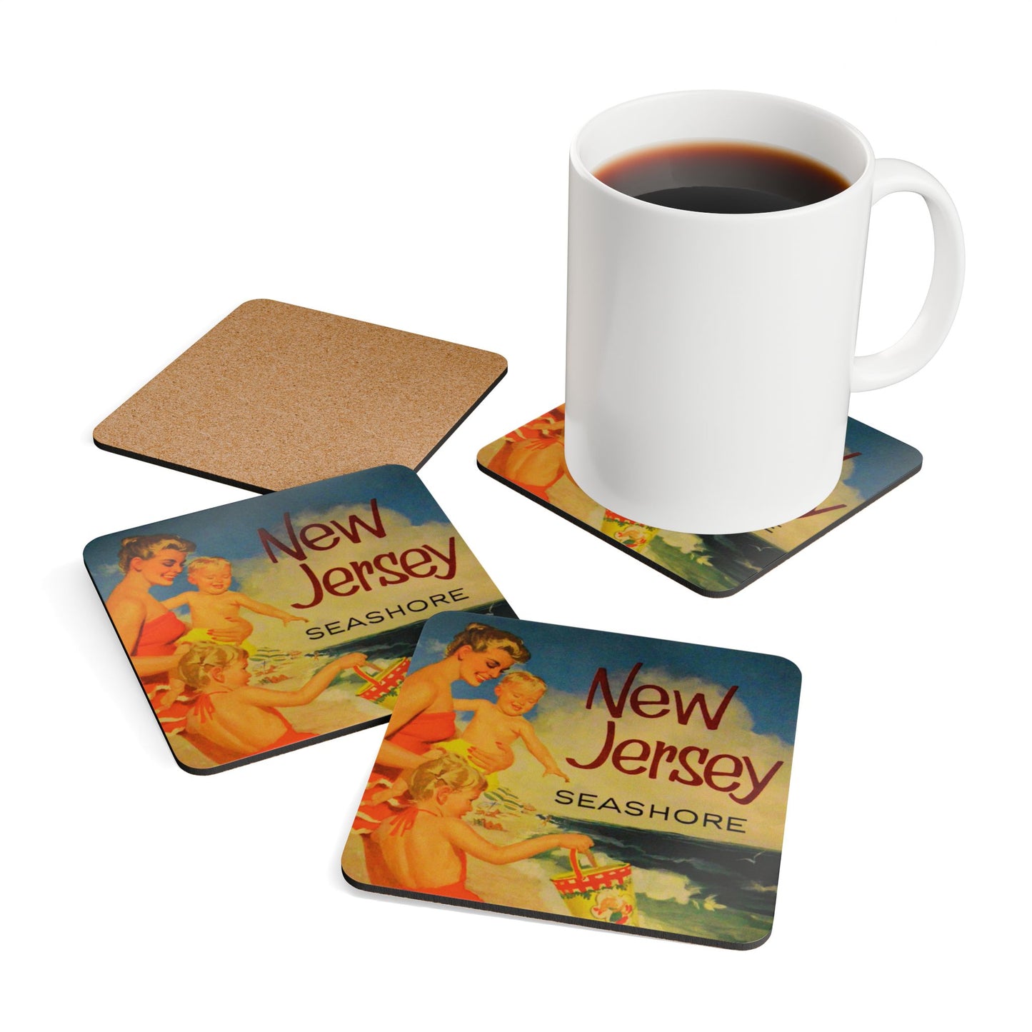 New Jersey Seashore Corkwood Coaster Set