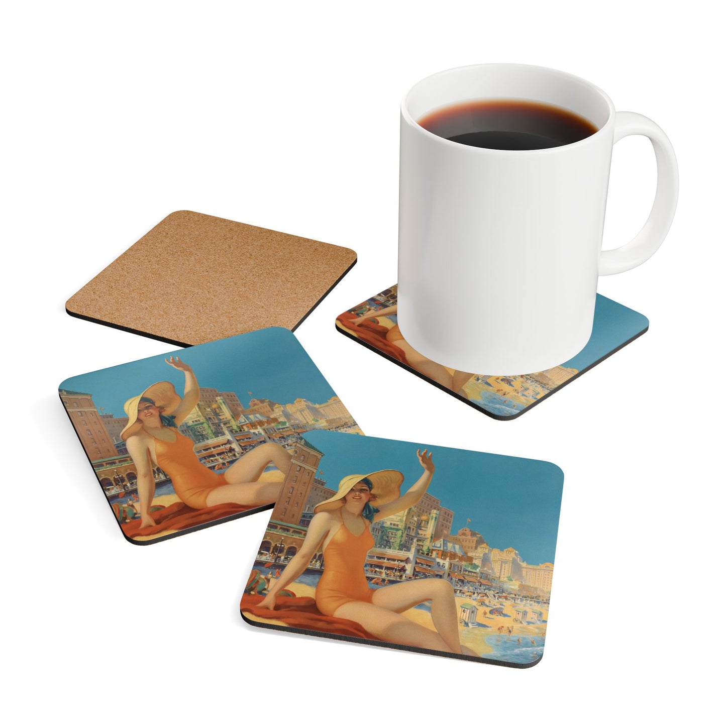 Atlantic City Vintage Corkwood Coaster Set