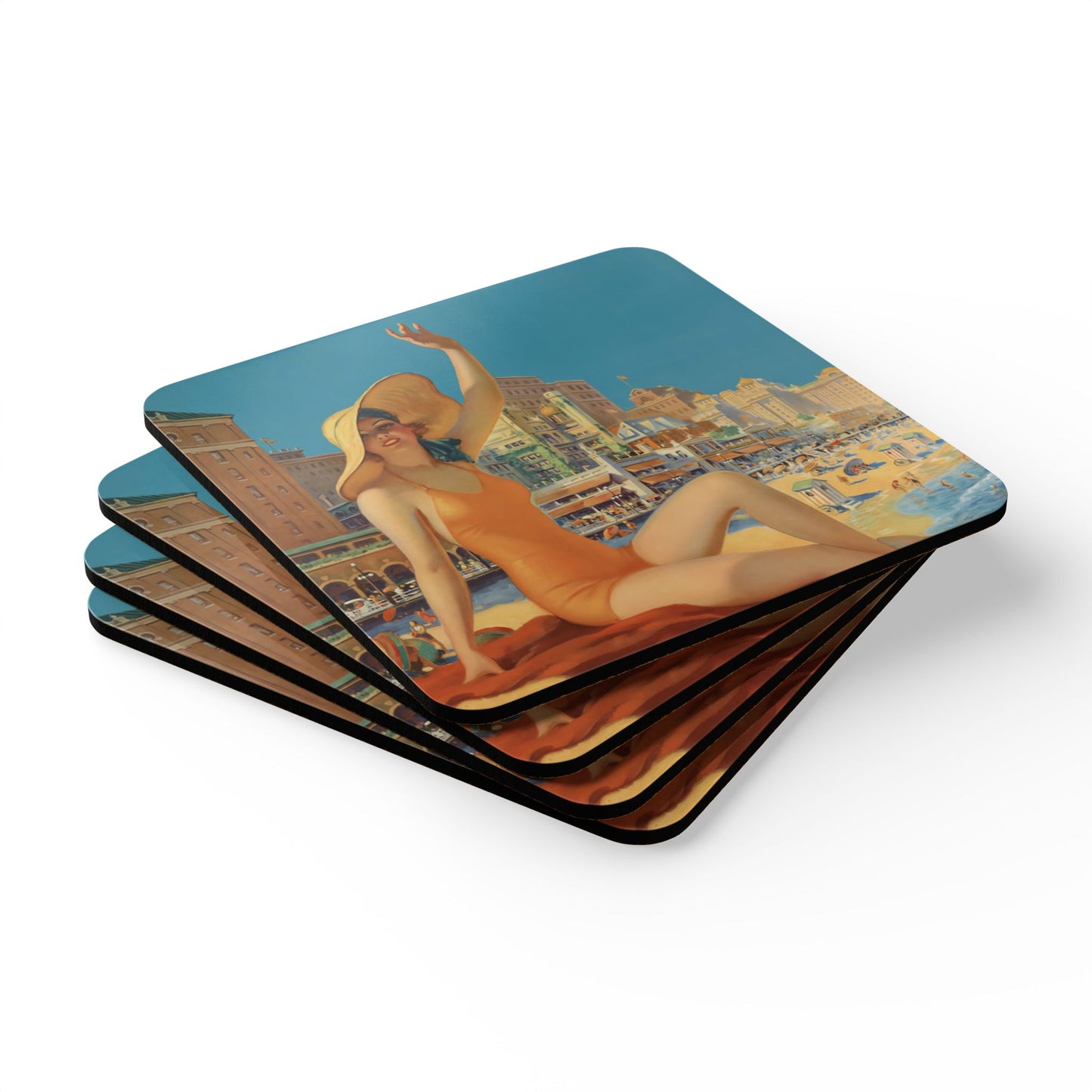 Atlantic City Vintage Corkwood Coaster Set